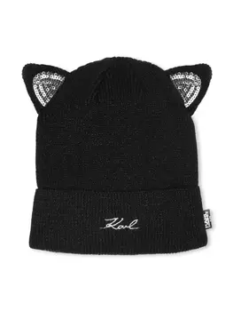 Karl Lagerfeld Kids шапка с кошачьими ушками, расшитая блестками, черный