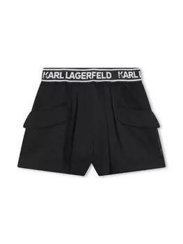 Karl Lagerfeld Kids шорты с логотипом на поясе и складками, черный