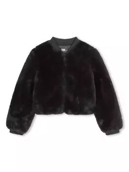 Karl Lagerfeld Kids шуба из искусственного меха с вышитым логотипом, черный