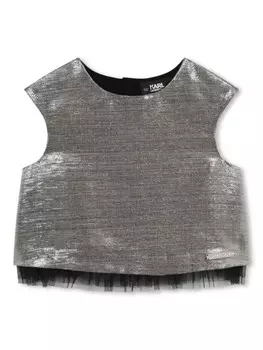 Karl Lagerfeld Kids топ из тюля с металлическим эффектом, серебристый