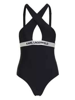 Karl Lagerfeld купальник с вырезом халтер и логотипом, черный