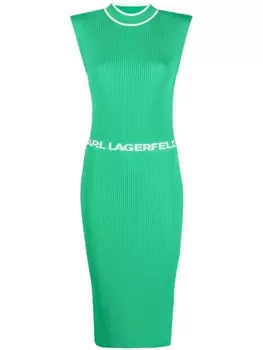 Karl Lagerfeld logo-waist knitted dress, зеленый