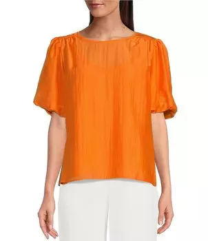 KARL LAGERFELD PARIS Блузка с круглым вырезом и короткими рукавами-буфами, оранжевый