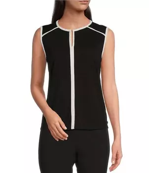 KARL LAGERFELD PARIS Майка без рукавов с овальным вырезом и контрастной отделкой, черный