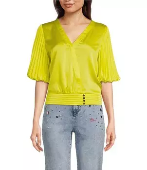 KARL LAGERFELD PARIS Surplice Блуза с V-образным вырезом и плиссированными рукавами, зеленый