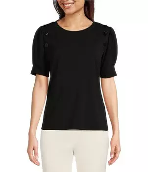 KARL LAGERFELD PARIS Трикотажный топ с круглым вырезом и короткими рукавами, черный