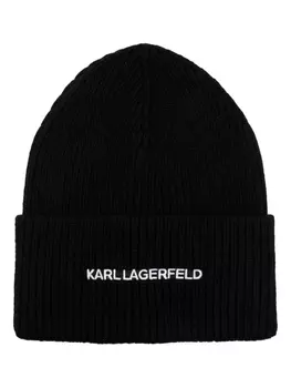 Karl Lagerfeld шапка бини в рубчик с вышитым логотипом, черный