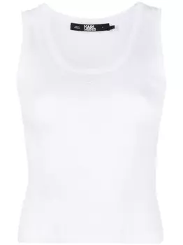 Karl Lagerfeld топ в рубчик с вышитым логотипом, белый