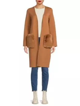 Карманный кардиган из искусственного меха Saks Fifth Avenue, цвет Pecan