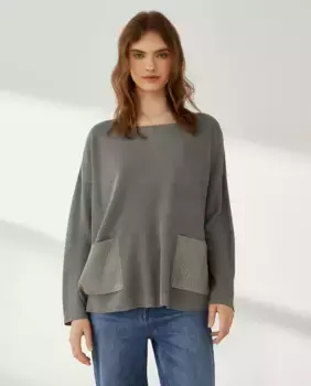 Карманы свитера с жемчугом CC Southern Cotton, светло-серый