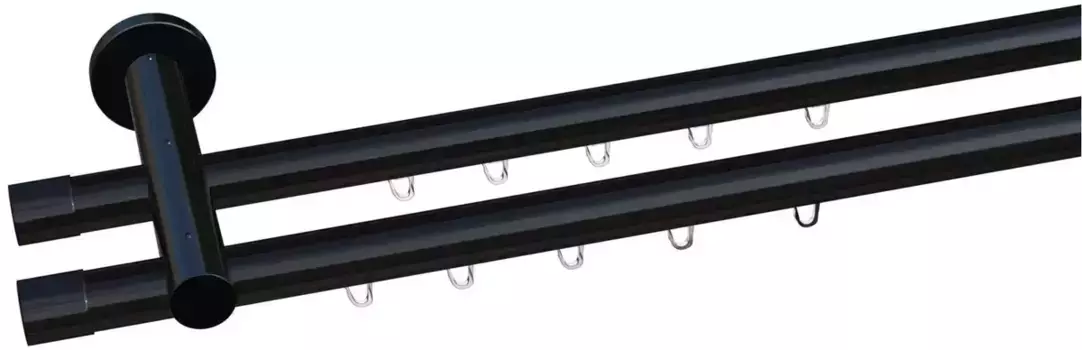 Карниз для моего дома "Cap 2-track", 2-х направляющий, фиксированного размера, полный комплект внутренней направляющей, включая планеры и крепежный материал My home 120 см, черный