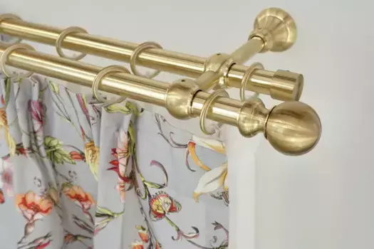 Карниз для штор GARESA "ANDREA", 2 направляющие, желаемая длина, комплект для штор, выдвижной, с шариковой концевой кнопкой, длинная, с кольцами 330 см, 20 мм, цвет mattmessingfarben