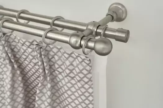 Карниз для штор GARESA "ANDREA", желаемая длина, комплект для штор, выдвижной, короткая кнопка со сферическим наконечником, с кольцами 140 см, 20 мм, цвет nickel matt