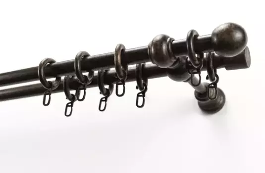 Карниз для штор GARESA "BAROCK", 2 направляющие, желаемая длина, комплект для штор, комплект из чистого дерева, выдвижной, с кольцами 370 см, 20 мм, цвет nussbaum