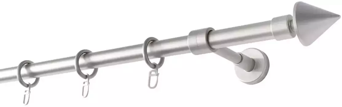 Карниз для штор GARESA "BASE", 1 направляющая, желаемая длина, комплект для штор, пластик, выдвижной, наконечник, с кольцами 210 см, 20 мм, цвет mattchromfarben