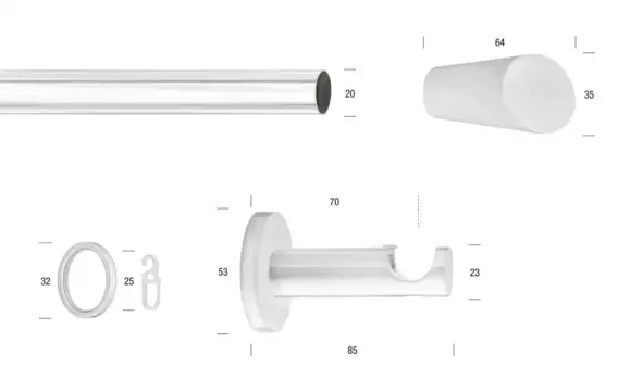 Карниз для штор GARESA "БЕЛЫЙ", 1 направляющая, желаемая длина, комплект для штор, выдвижной, настенный монтаж, кнопка со скошенным концом 340 см, 20 мм, белый