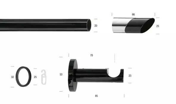 Карниз для штор GARESA "ЧЕРНЫЙ", 1 направляющая, желаемая длина, комплект для штор, выдвижной, кнопка со скошенным концом, 2 цвета 320 см, 20 мм, черный