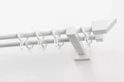 Карниз для штор GARESA "CUBUS", 2 направляющие, желаемая длина, комплект для штор, выдвижной, кнопка со скошенным концом, с кольцами 390 см, белый