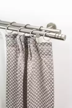 Карниз для штор GARESA "EASY", 2 направляющие, желаемая длина, комплект для штор, выдвижной, концевая кнопка с пазами, алюминий, с кольцами 64х130 см, 20 мм, цвет aluminiumfarben/nickelfarben