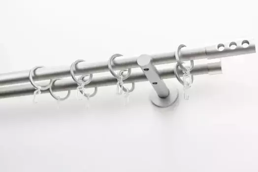 Карниз для штор GARESA "EASY", 2 направляющие, желаемая длина, комплект для штор, выдвижной, торцевая заглушка. с 3 отверстиями, алюминий, с кольцами 64х510 см, 20 мм, цвет silberfarben