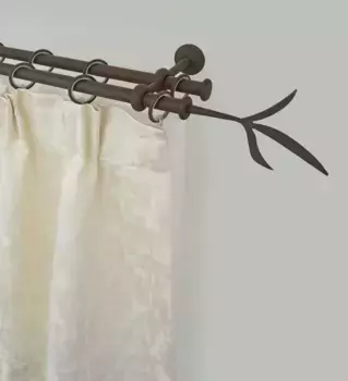 Карниз для штор GARESA "ESPERANCA", 2-х направляющий, желаемая длина, комплект штор в стиле рустик, выдвижной, с концевой ветвью для пуговиц, с кольцами 180 см, 16мм, цвет rost