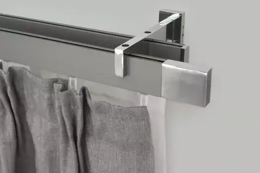 Карниз для штор GARESA "FLAT", 2 направляющие, желаемая длина, прямоугольный профиль, настенный монтаж, идеальный ход, современный, выдвижной 240 см, цвет vernickelt/verchromt