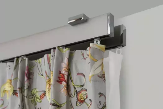 Карниз для штор GARESA "FLAT", 2 направляющие, желаемая длина, прямоугольный профиль, идеальная направляющая, современный, выдвижной, с торцевой заглушкой 350 см, цвет vernickelt/chromfarben