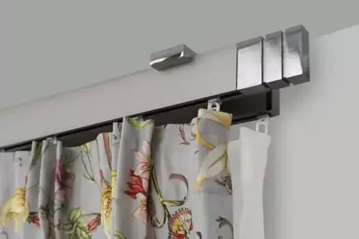 Карниз для штор GARESA "FLAT", 2 направляющие, желаемая длина, прямоугольный профиль, потолочный монтаж, идеальный ход, современный, выдвижной 140 см, цвет vernickelt/chromfarben