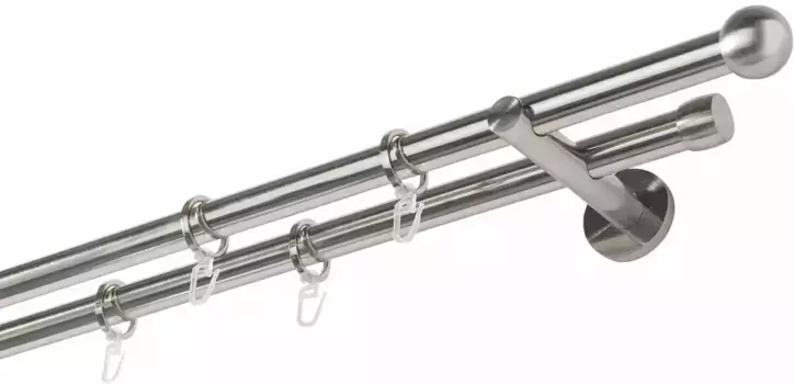 Карниз для штор GARESA "Formentor", 2 направляющие, фиксированный размер, комплект для штор, выдвижной, шар, имитация нержавеющей стали, с кольцами 190 см, 20 мм, цвет edelstahlfarben