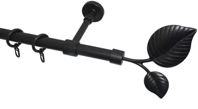 Карниз для штор GARESA "LEAF", желаемая длина, комплект для штор, выдвижной, настенный монтаж, с кольцами 340 см, 20 мм, черный