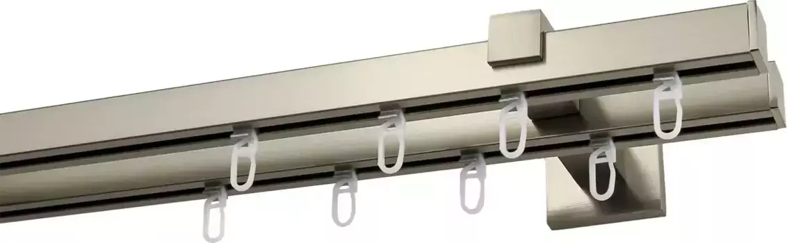 Карниз для штор GARESA "Нора", 2 направляющие, желаемая длина, комплект для штор, легко крепится на стену, выдвижной, колпачок 110 см, цвет edelstahlfarben