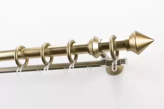 Карниз для штор GARESA "PALMI", 2 направляющие, желаемая длина, пластиковый комплект для штор, выдвижной, кончик кнопки, с кольцами 380 см, 28мм, цвет mattmessingfarben