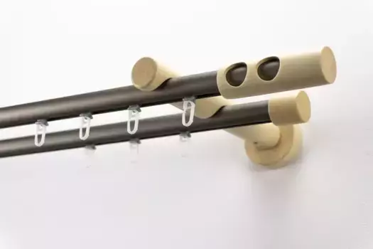 Карниз для штор GARESA "PANDORA", 2 направляющие, желаемая длина, комплект для штор, комплект внутренних направляющих, выдвижной, кнопка с круглыми отверстиями 520 см, 20 мм, цвет mattchromfarben/natur