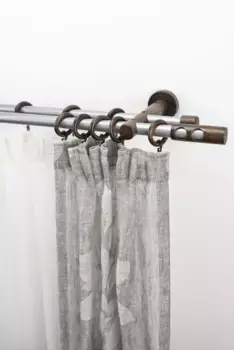 Карниз для штор GARESA "PANDORA", 2 направляющие, желаемая длина, комплект для штор, комплект внутренних направляющих, выдвижной, кнопка с вырезами 140 см, 20 мм, цвет mattchromfarben/nussbaum