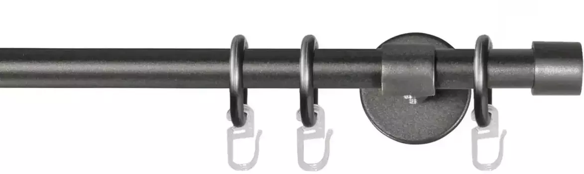 Карниз для штор GARESA "РУСТИКА", 1 направляющая, желаемая длина, комплект штор в стиле рустик, выдвижной, с кольцами, торцевая заглушка 140 см, 16мм, цвет graphit