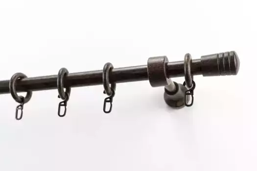 Карниз для штор GARESA "Sandri полный круглый, концевая кнопка Verus", 1 направляющая, желаемая длина, комплект штор из дерева, выдвижной, с кольцами 120 см, цвет nussbaum