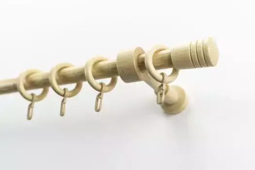 Карниз для штор GARESA "Sandri полный круглый, концевая кнопка Verus", 1 направляющая, желаемая длина, комплект штор из дерева, выдвижной, с кольцами 310 см, цвет natur