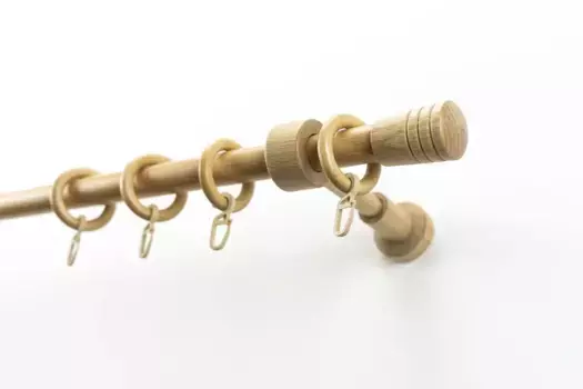 Карниз для штор GARESA "Sandri полный круглый, концевая кнопка Verus", 1 направляющая, желаемая длина, комплект штор из дерева, выдвижной, с кольцами 210 см, цвет buchefarben