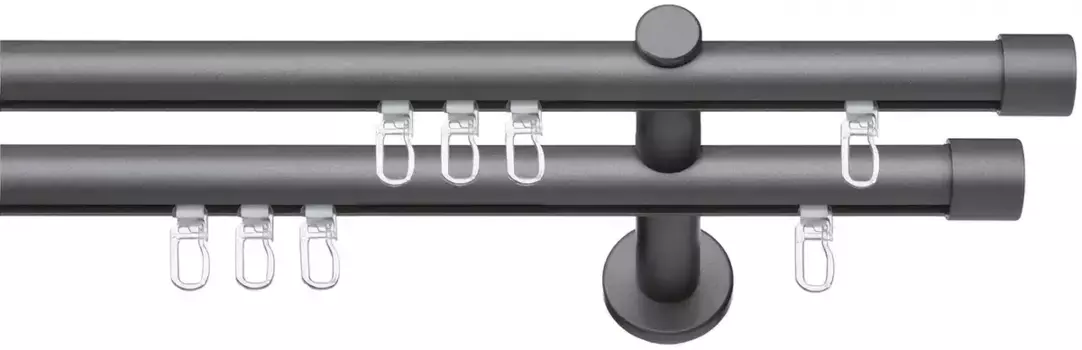 Карниз для штор Indeko "Андракс", 2 направляющие, фиксированный размер, полный комплект внутренней направляющей, включая планеры и крепежный материал 160 см, 16мм, антрацит/черный