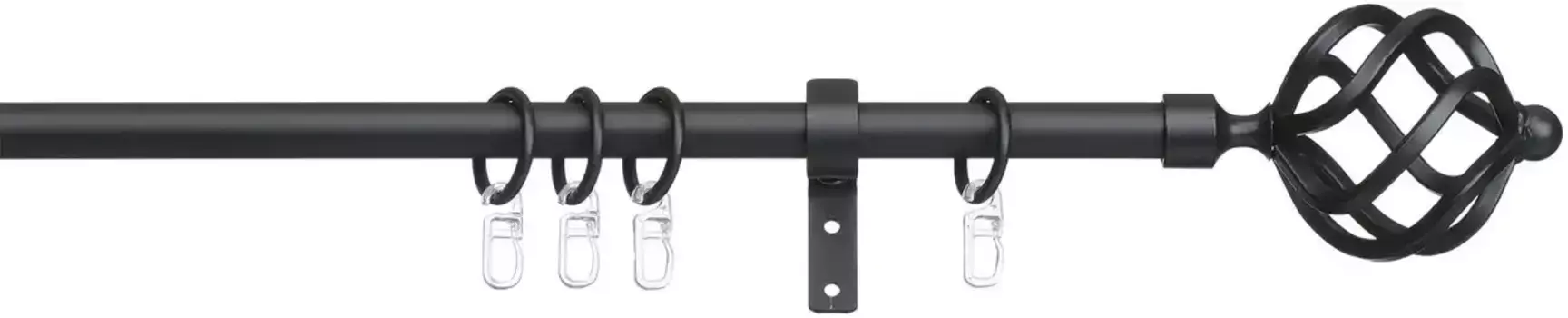 Карниз для штор indeko "Arezzo", 1 направляющая, фиксированного размера, полный комплект, включая кольца и крепежный материал 120 см, 16мм, черный