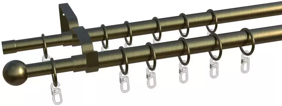 Карниз для штор indeko "Formentor", 2-х направляющий, выдвижной, бесступенчато регулируемый телескопический штанга 200–350 см, 20 мм, цвет antikmessingfarben