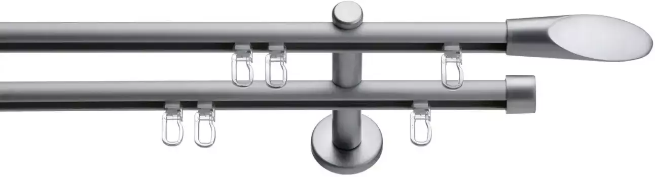 Карниз для штор Indeko "Marbella", 2 направляющие, фиксированный размер, полный комплект внутренней направляющей, включая планеры и крепежный материал 200 см, 16мм, цвет edelstahlfarben/silberfarben