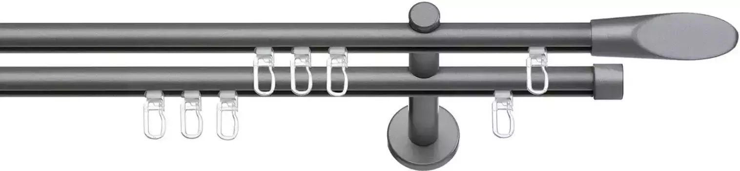 Карниз для штор Indeko "Marbella", 2 направляющие, фиксированный размер, полный комплект внутренней направляющей, включая планеры и крепежный материал 160 см, 16мм, антрацит/черный