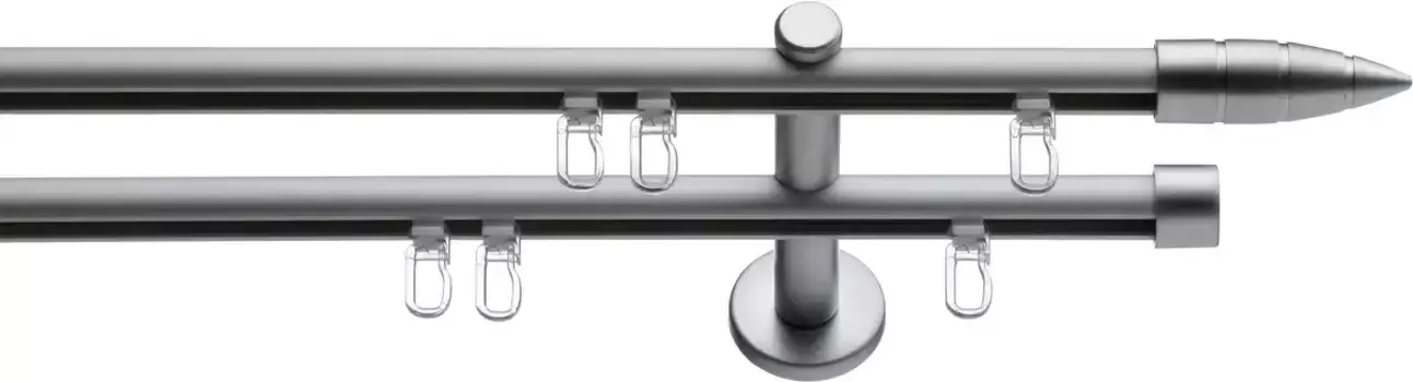 Карниз для штор Indeko "Menorca", 2 направляющие, фиксированный размер, полный комплект внутренней направляющей, включая планеры и крепежный материал 120 см, 16мм, цвет edelstahlfarben/silberfarben