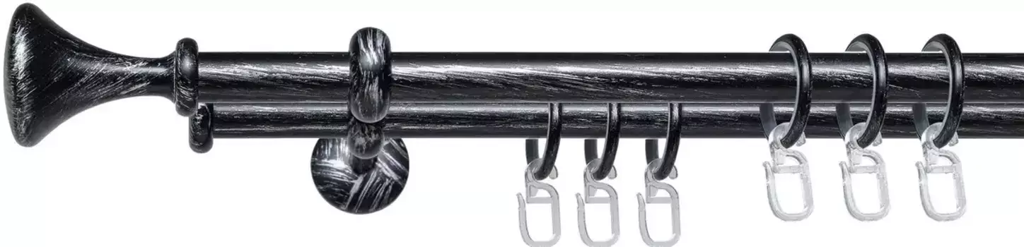 Карниз для штор Liedeco "Esp cone", 2 направляющих, фиксированного размера, 2 направляющих фиксированного размера, 16 мм 160 см, 16мм, черный/серебристый