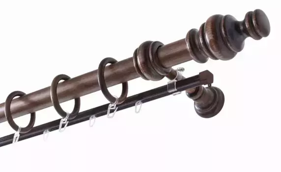 Карниз GARESA "BAROCK", 2 направляющие, желаемая длина, комплект для штор из дерева в деревенском стиле, выдвижной, с кольцами/2 направляющими 240 см, 35 мм, цвет nussbaum
