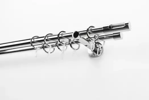 Карниз GARESA "EASY", 2 направляющие, желаемая длина, комплект для штор, выдвижной, торцевая заглушка. вырез М., алюминий, кольца м 65х340 см, 20 мм, цвет chromfarben