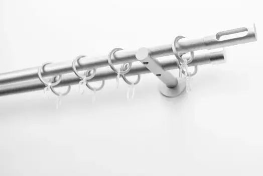 Карниз GARESA "EASY", 2 направляющие, желаемая длина, комплект для штор, выдвижной, торцевая заглушка. вырез М., алюминий, кольца м 65х150 см, 20 мм, цвет silberfarben