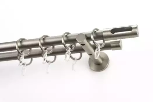 Карниз GARESA "EASY", 2 направляющие, желаемая длина, комплект для штор, выдвижной, торцевая заглушка. вырез М., алюминий, кольца м 65х140 см, 20 мм, цвет aluminiumfarben/nickelfarben