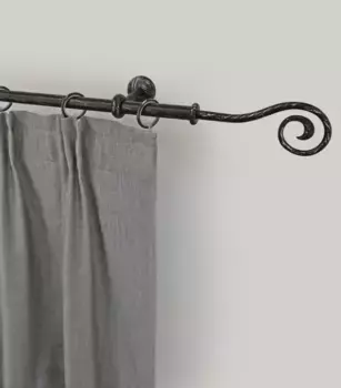 Карниз GARESA "ESPERANCA", 1 направляющая, желаемая длина, комплект штор в стиле рустик, выдвижной, утюг, заглушка. спираль 120 см, 16мм, черный